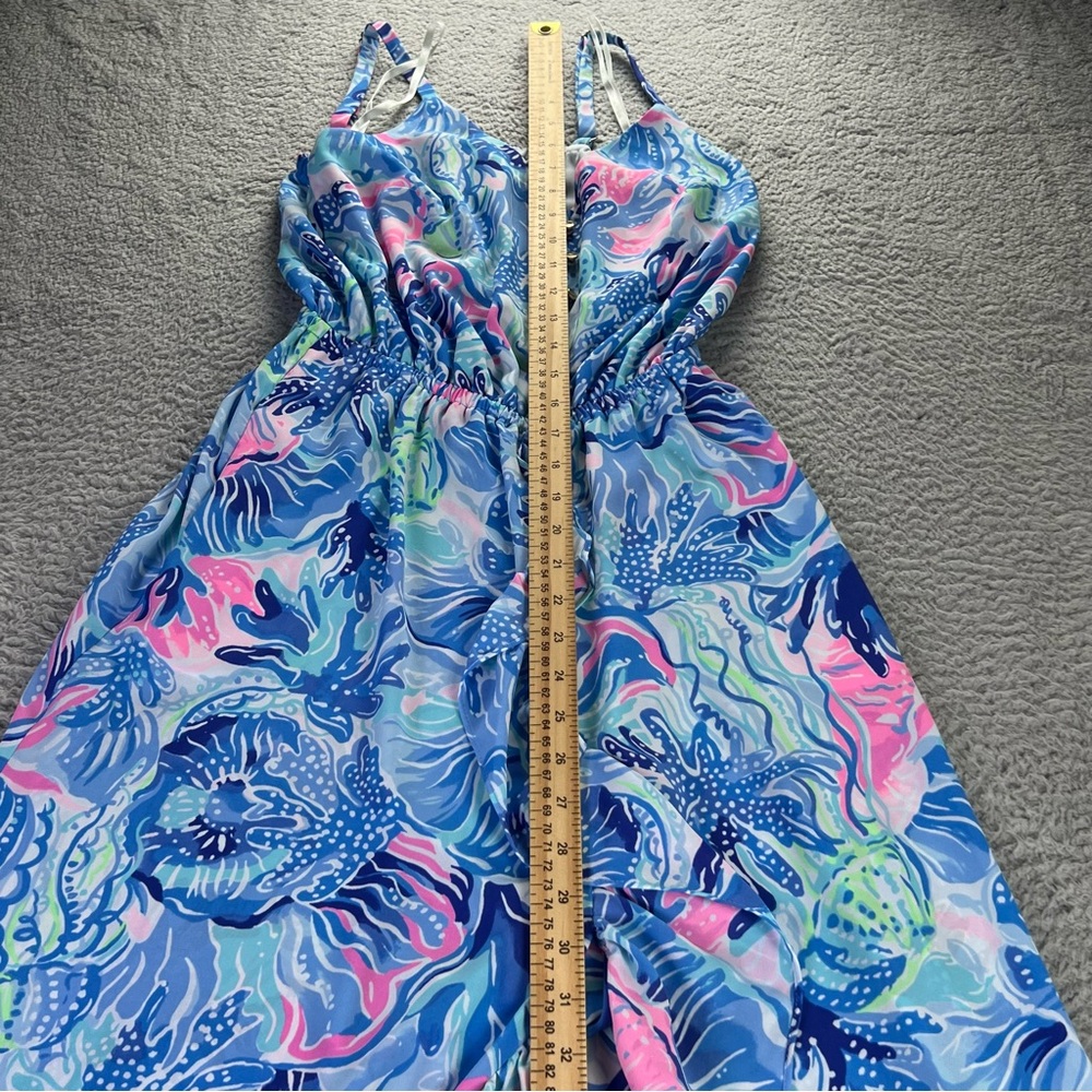 Lilly Pulitzer Dress Womens Small Blue Mareena Maxi Ruffle Blouson Ocean Party - Picture 7 of 12